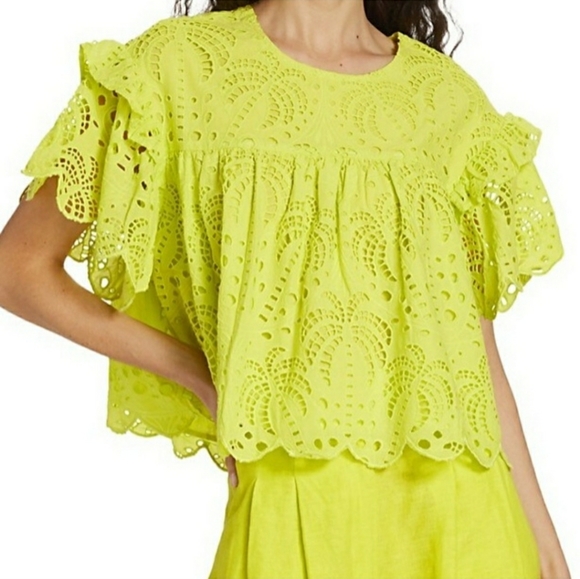 Set of Farm Rio Palm Tree Richilier Blouse & Linen Wide Leg Pants - Medi… - Picture 15 of 16